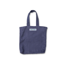 Load image into Gallery viewer, ink blue coloured 100% linen fabric tote bag on white background
